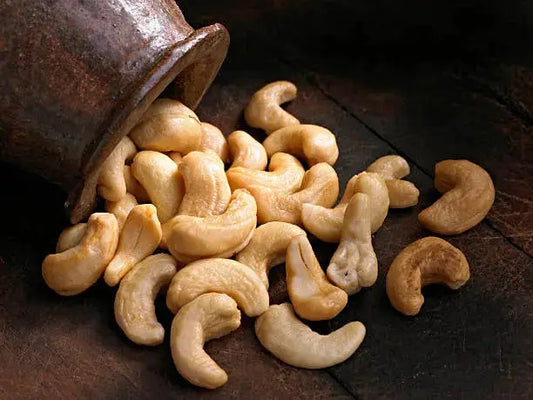 A product image of a bag of mixed crispy cashews, a gourmet roasted nut snack perfect for buying online.